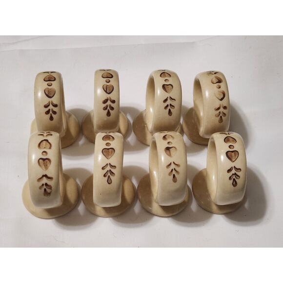 8 Vintage Pfaltzgraff '80s Heart Stoneware Napkin Rings Footed Round 2" Set - Picture 1 of 5
